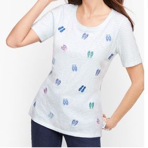 Talbots Striped Embroidered Flip Flop T Shirt
